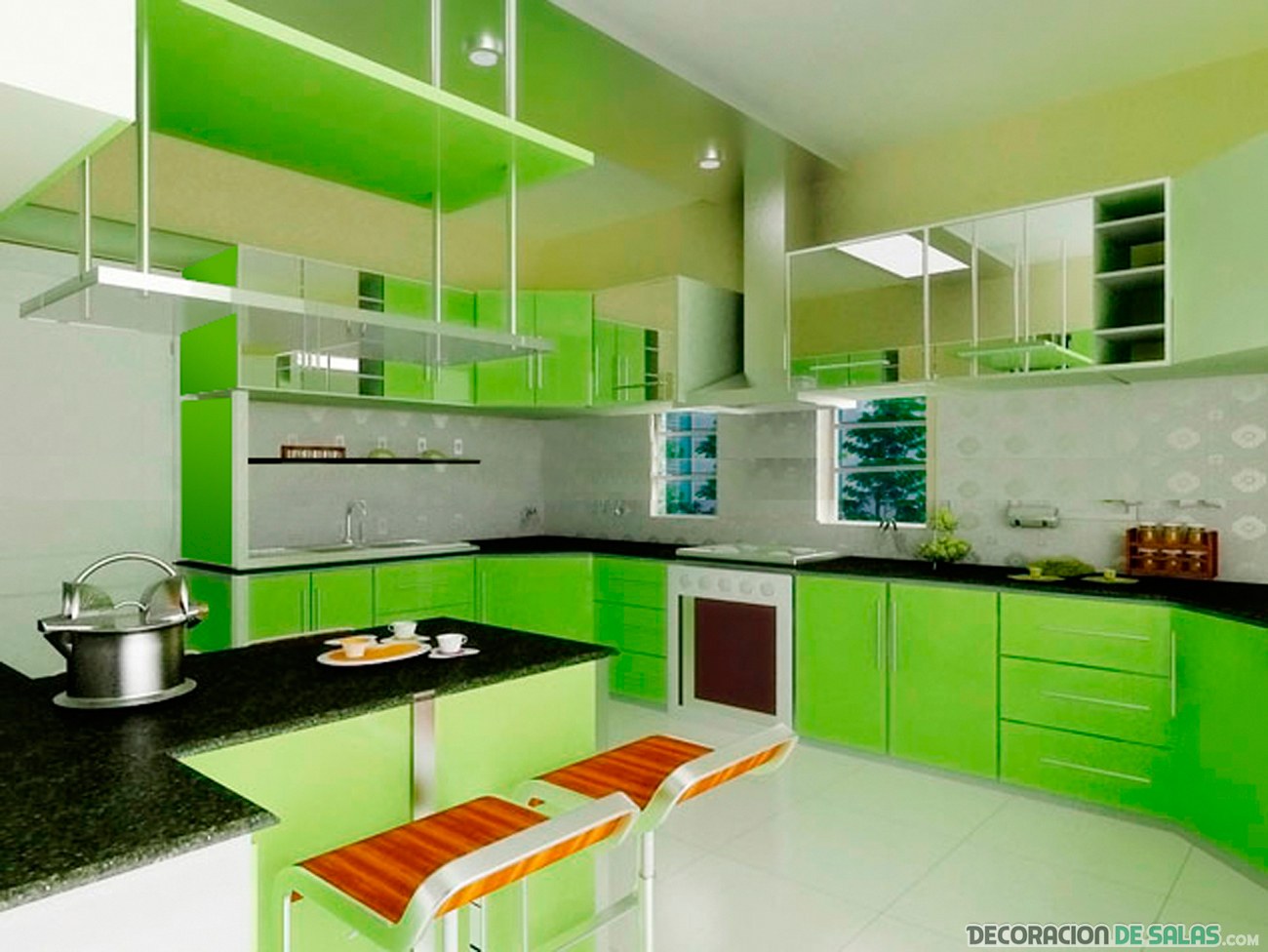 cocina en verde vibrante