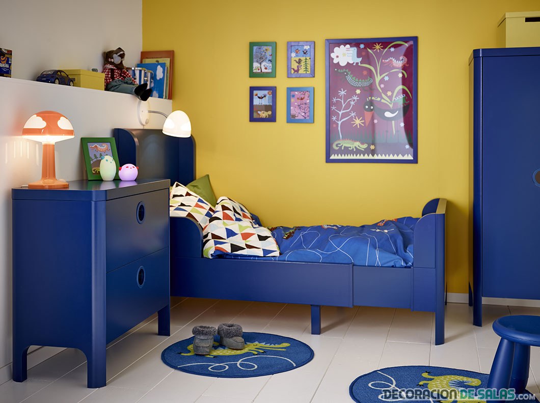 dormitorio en amarillo y azul