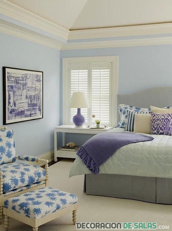 dormitorio moderno con colores azules