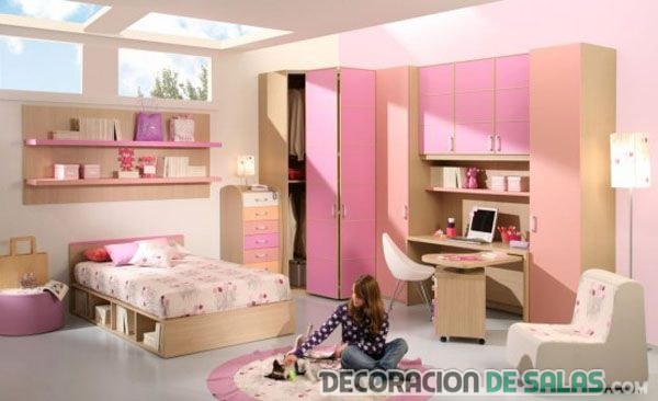 dormitorio para chicas en color rosado