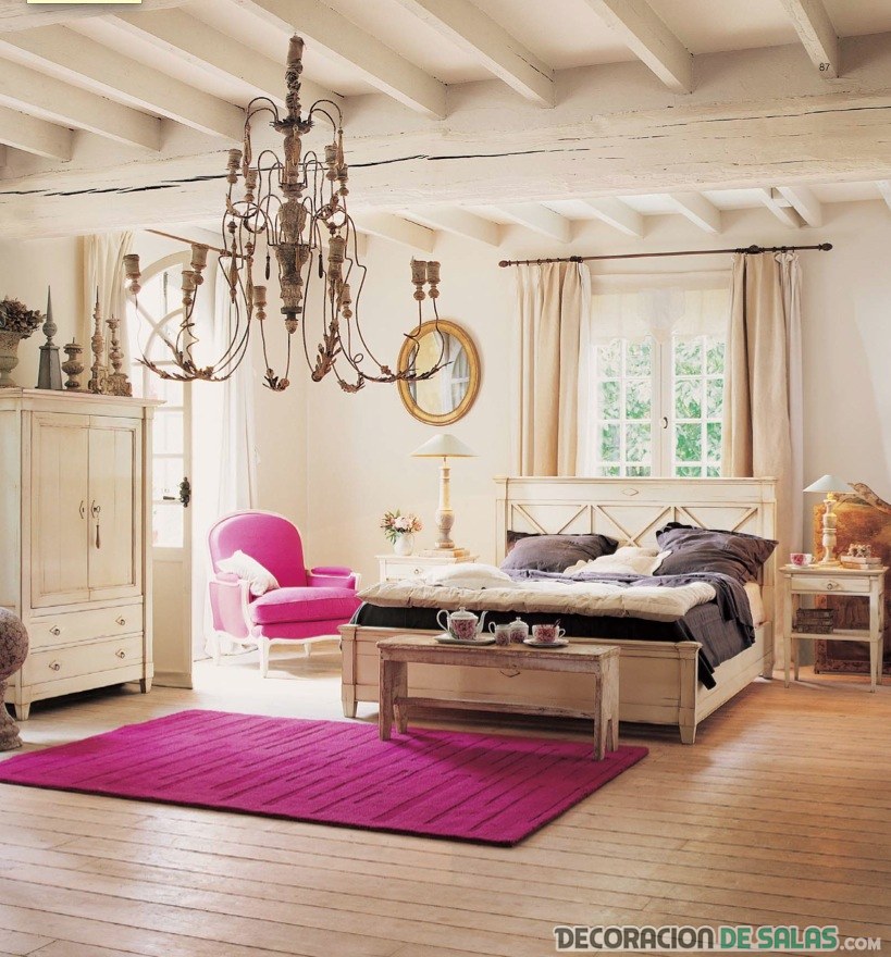 dormitorio rústico en color rosa
