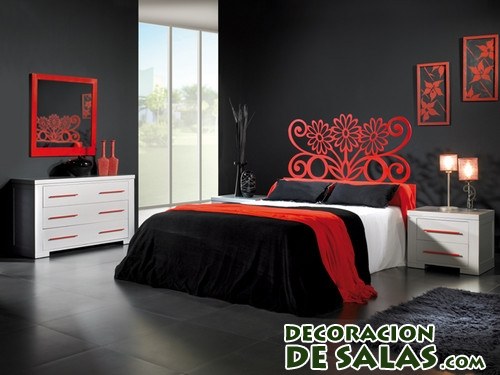 dormitorios con decoración en rojo y negro