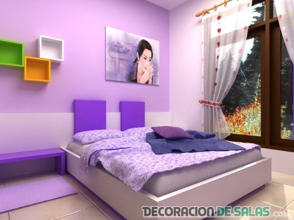 habitación juvenil combinada en lila
