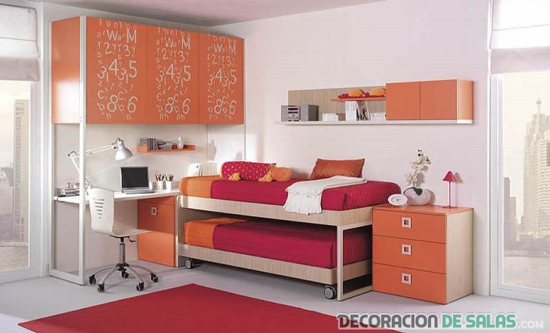 habitación juvenil en naranja con escritorio