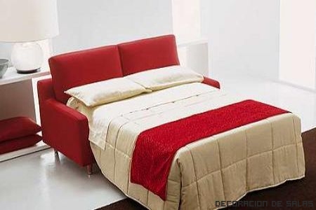 sofa cama rojo y blanco