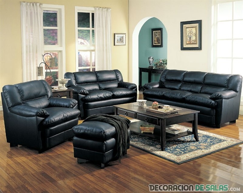sofás de cuero en color negro para salones