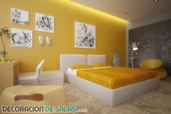 Ideas para un dormitorio en color amarillo